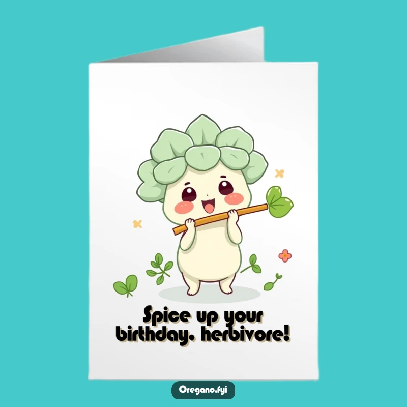 Free Printable Birthday Card: Kawaii Oregano Plays Leaf Flute for a Hilarious Downloadable Gift