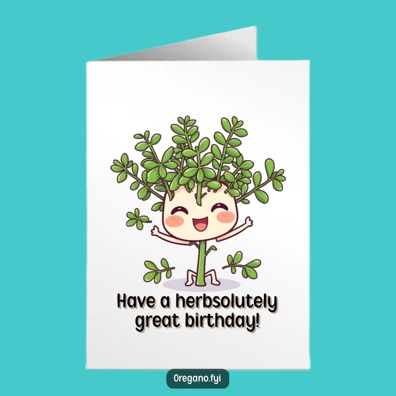 Free Printable Birthday Card: Wiggling Oregano, Happy Herb Greeting, Downloadable Gift!
