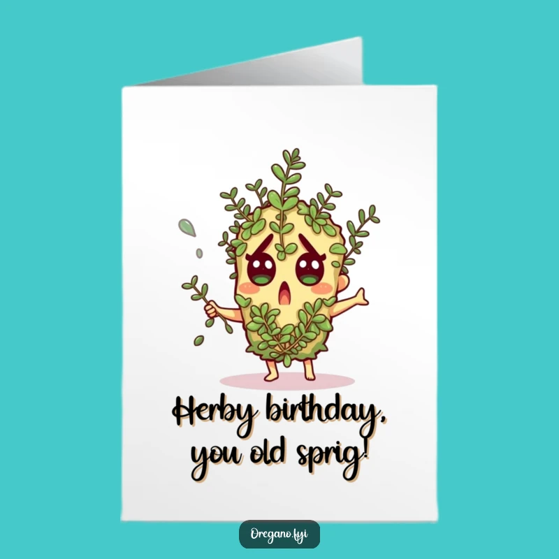 Funny Free Printable Birthday Card: Surprised Oregano Dodging Herb - Downloadable Fun!