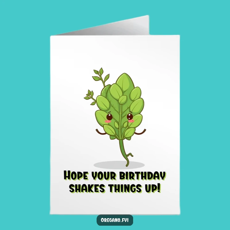 Free Printable Birthday Card: Shimmery Oregano Leaf, Funny Downloadable Gift for Herb Lovers