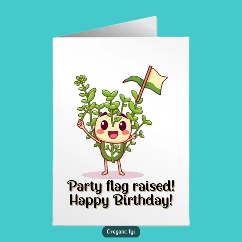 Free Printable Birthday Card: Little Oregano Waving Flag, Festive Downloadable Gift!