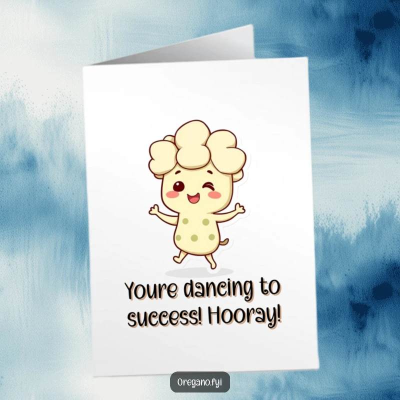Funny Free Printable congratulations card: a smiling oregano character busts a joyful move, celebrating achievements with herbaceous merriment.