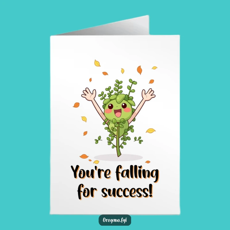 Free Printable Congrats Card: Leaf Catching Oregano Celebration Downloadable