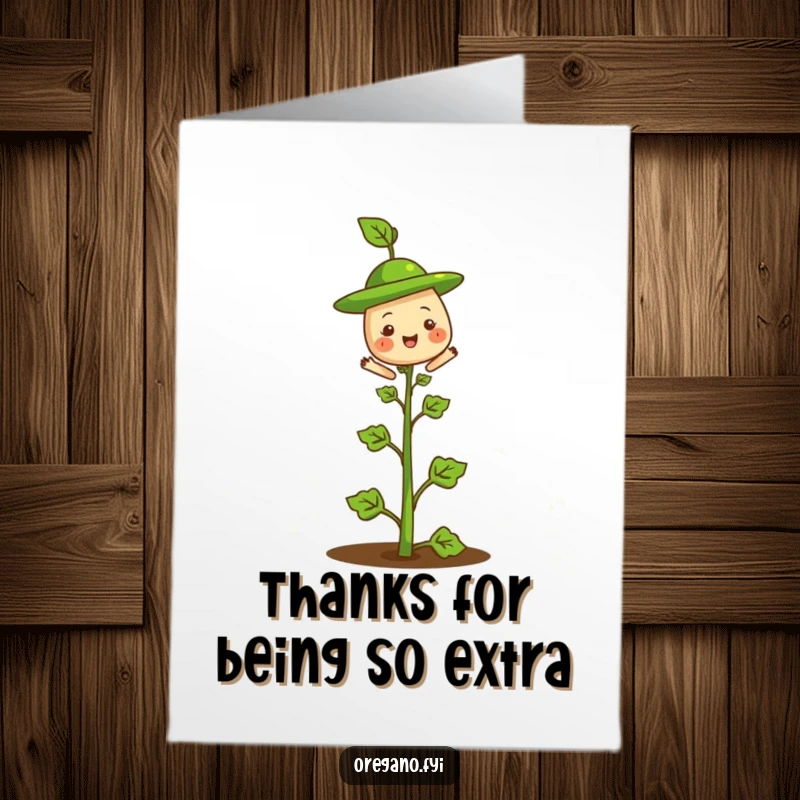 Funny Free Printable Thank You Card of a cheerful oregano wearing a miniature leaf hat, exuding charm and humor.