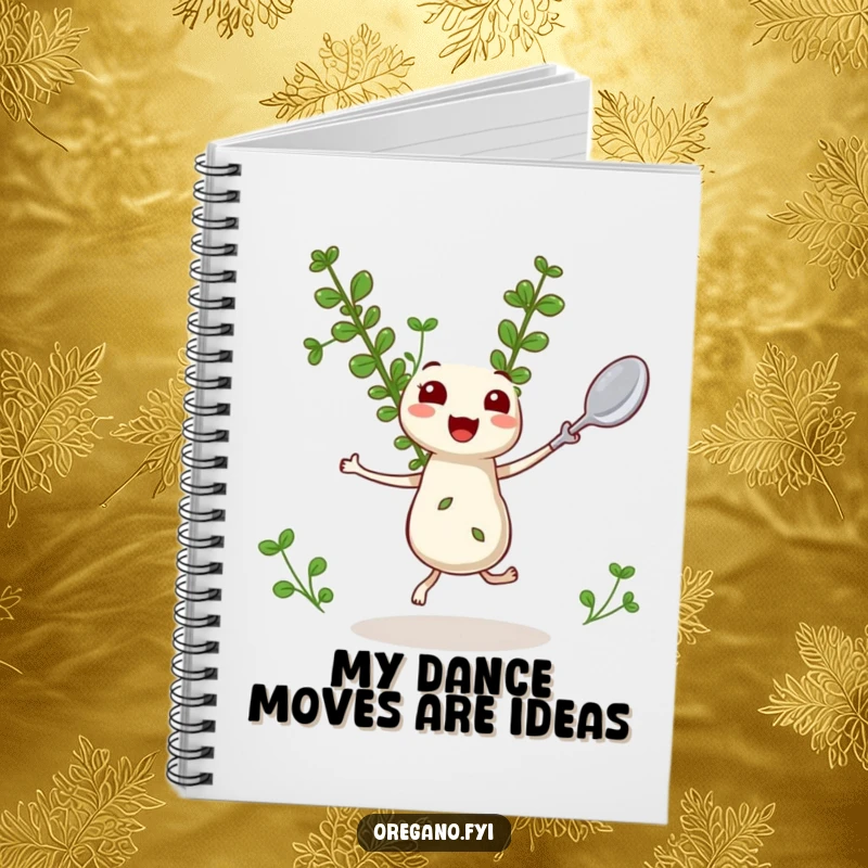 Funny Oregano Notebook: A dancing kawaii oregano sprig with a tiny spoon, inspiring funny notes and culinary creativity.