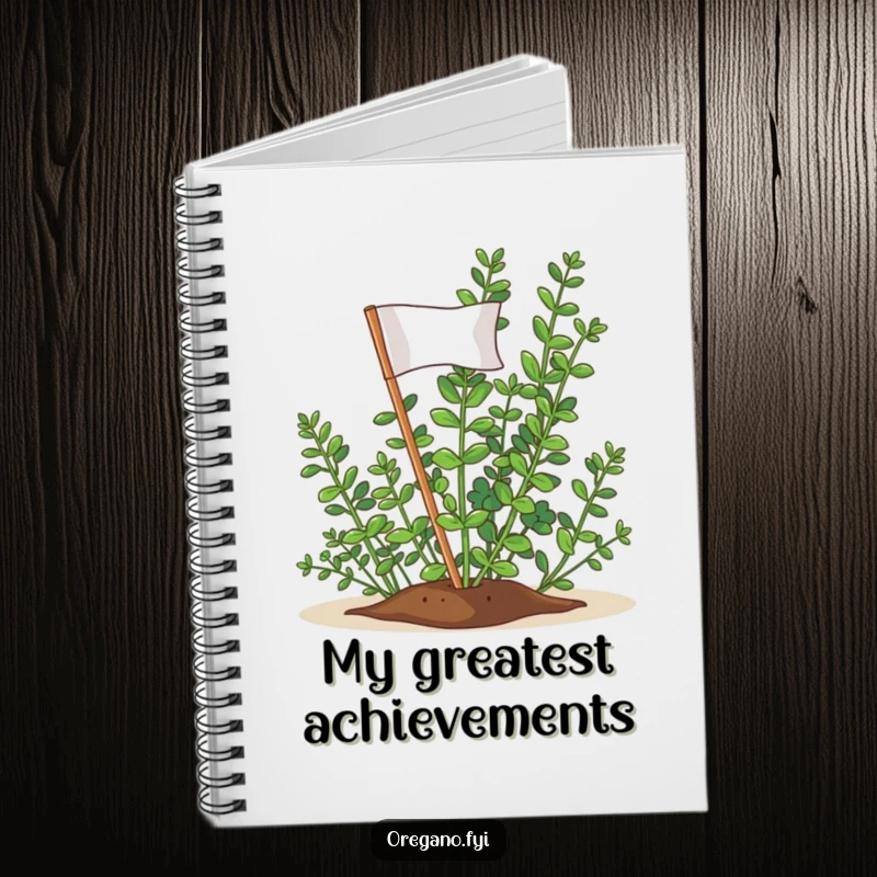 Funny Oregano Victory Flag Notebook: A triumphant oregano sprig planting a flag, inspiring brilliant ideas and achievements.