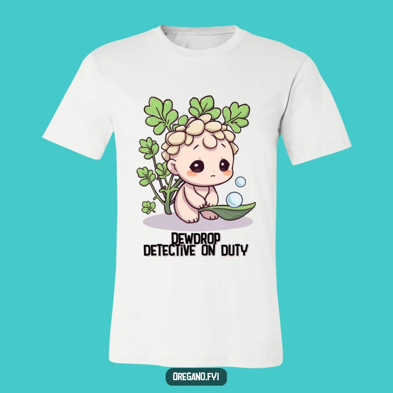 Funny Curious Oregano T-Shirt: Herb Inspecting Dewdrops - Perfect Gift!
