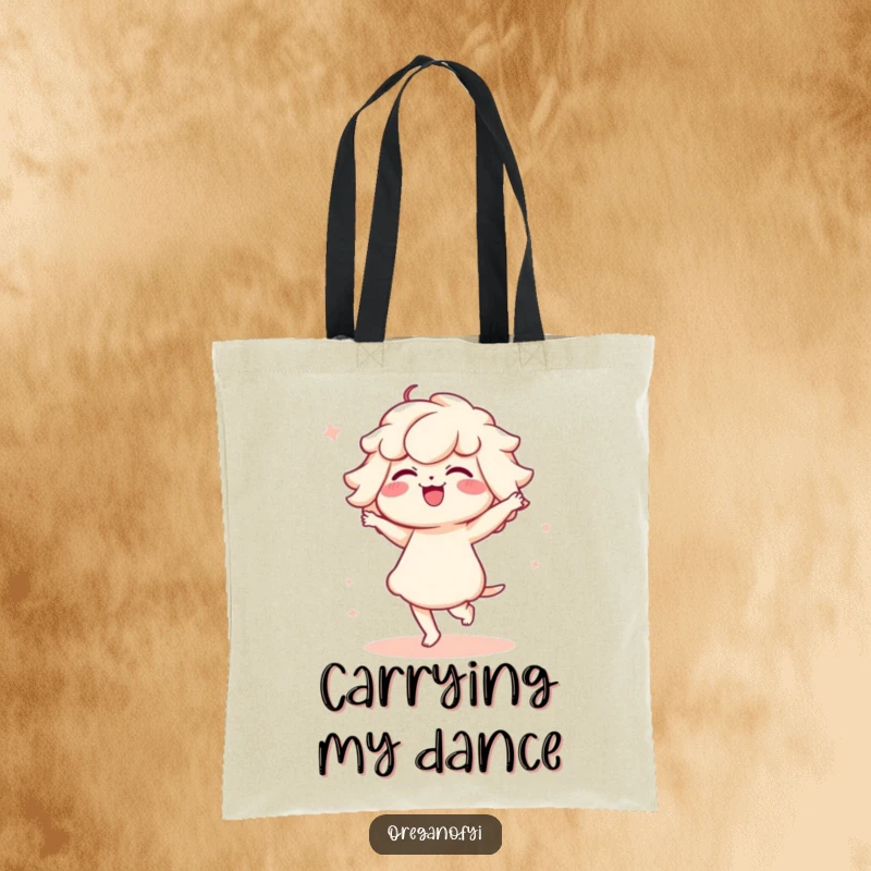Funny tote bag showcasing a Kawaii oregano character performing a funny, dainty, and delicate dance routine.